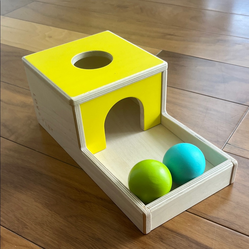 BABY: LOVEVERY Ball Drop Box with Teal and Lime Green Wooden Balls
